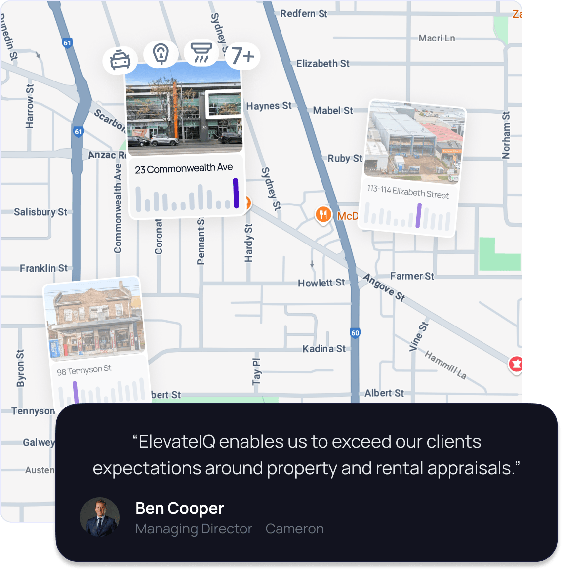Property location map with comparable rentals